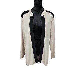 Misook Exclusively Vintage Knit Open Front Tan And Black Cardigan
